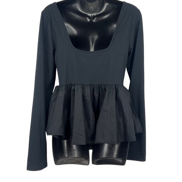 Silence + Noise Large Top Blouse Black Long Sleeve Square Peplum Urban Outfitter - Picture 3 of 9